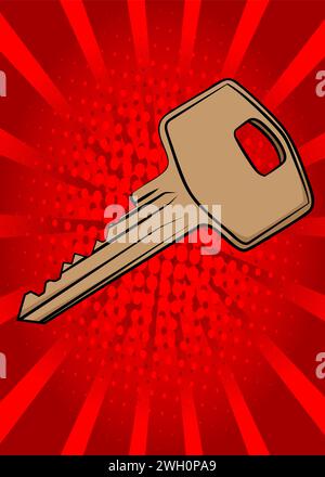 Cartoon Key, comic book home accessory. Retro vector comics pop art design. Stock Vector