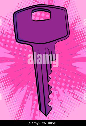 Cartoon Key, comic book home accessory. Retro vector comics pop art design. Stock Vector