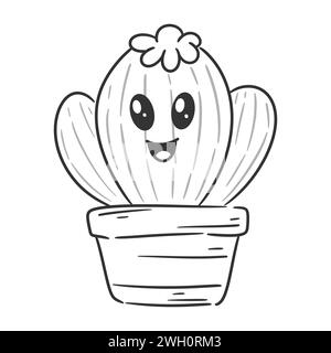 Cute gemoy cactus having facial expressions for coloring Stock Vector