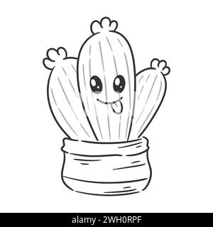 Cute cactus having facial expressions for coloring Stock Vector