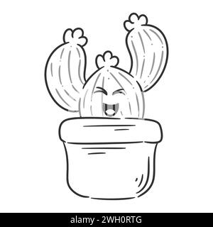 Cute cactus having facial expression with pot for coloring Stock Vector
