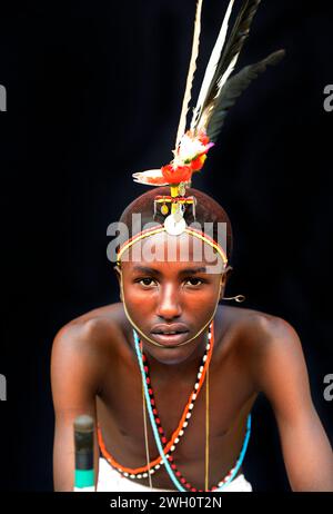 Portrait of a Samburu warrior (moran) taken in the South Horr area in northern Kenya. Stock Photo