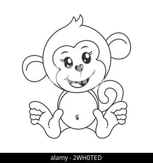 Cute monkey sitting in cartoon style for coloring Stock Vector