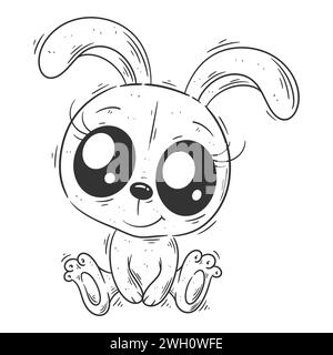 Cute bunny is sitting alone and smiling for coloring Stock Vector