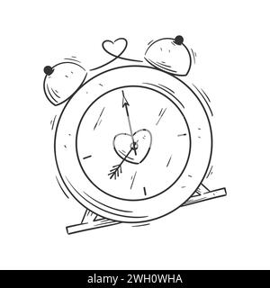 Hand drawn style alarm clock design for coloring Stock Vector
