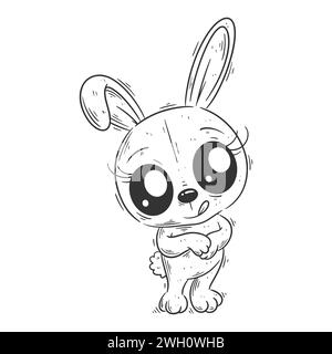 Cute bunny is standing alone for coloring Stock Vector