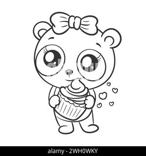 Cute panda carrying cake in hand for coloring Stock Vector