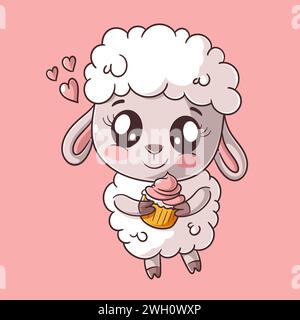 Cute sheep carrying cake in hand Stock Vector