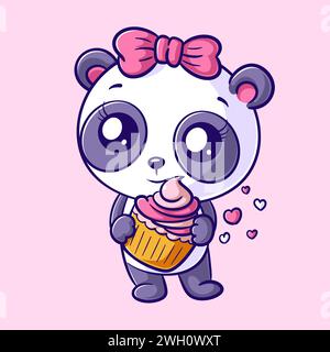Cute panda carrying cake in hand Stock Vector