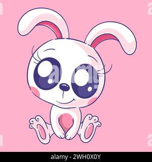 Cute bunny is sitting alone and smiling Stock Vector