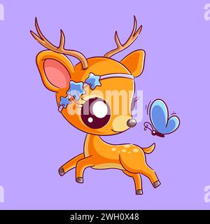 Cute deer is jumping with butterfly Stock Vector