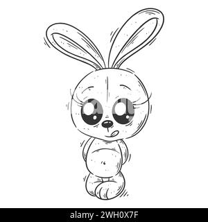 Cute bunny is standing alone without friends for coloring Stock Vector