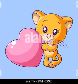 Cute lioness carrying big heart Stock Vector