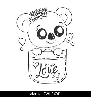 Cute koala in pocket cartoon for coloring Stock Vector