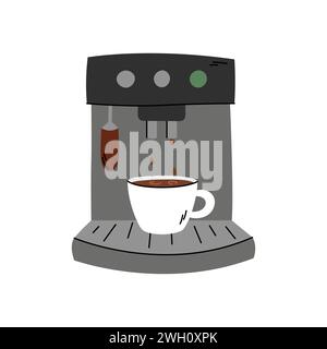 Coffee machine doodle vector illustration. Cup of fresh Americano beverage. Coffemaker equipment isolated design element. Simple hand drawn appliance Stock Vector