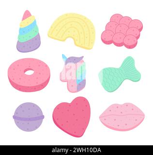 Bath bombs vector flat style set Stock Vector