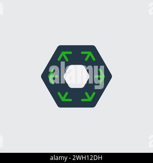 Spreading outward arrows icon in hexagon shape. Distribution arrows. Stock vector illustration isolated Stock Vector