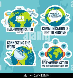 Telecommunication Day Label Flat Cartoon Hand Drawn Templates Background Illustration Stock Vector