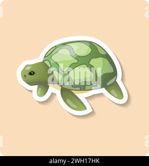 Turtle sticker illustration. Animal, shell, paws, head. Editable vector graphic design. Stock Vector