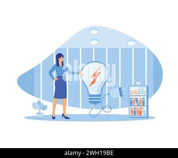 Woman using electric energy saving device. flat vector modern illustration Stock Vector