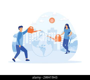 World Environment Day with trees growing on it, ecology, shared systems. flat vector modern illustration Stock Vector