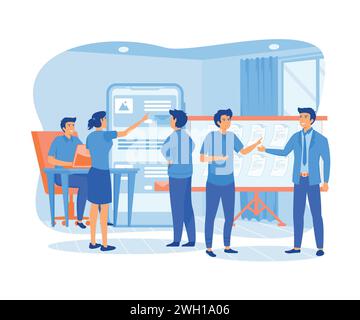 Mobile application development and design process concept with business team working. flat vector modern illustration Stock Vector