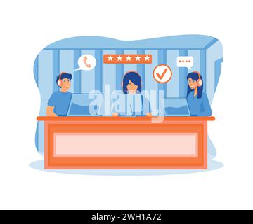 Customer service, hotline operators, global technical support, customer support department staff. flat vector modern illustration Stock Vector
