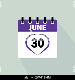 Icon calendar day - 30 June. 30 days of the month, vector illustration. Stock Vector