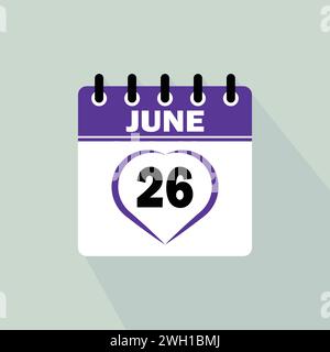 Icon calendar day - 26 June. 26 days of the month, vector illustration. Stock Vector