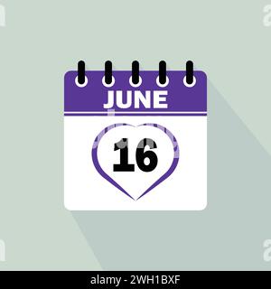 Icon calendar day - 16 June. 16th days of the month, vector illustration. Stock Vector