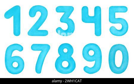 Hand drawn watercolor blue numbers. Stock Photo