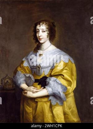 A pregnant Queen Henrietta Maria (1609-1669), Queen consort and wife of Charles I of England, Scotland, and Ireland, portrait painting in oil on canvas after Sir Anthony van Dyck, 1632-1635 Stock Photo