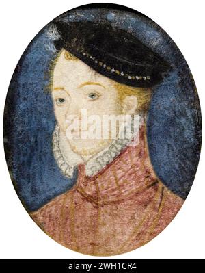 Henry Stuart, Lord Darnley (1546-1567), second husband of Mary, Queen of Scots (1542-1587), King Consort of Scotland 1565-1567, portrait miniature on parchment, 1600-1699 Stock Photo