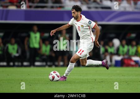 DOHA, QATAR - FEBRUARY 6: Yazan Al-Naimat of Jordan during the AFC Asian Cup semi final match between Jordan and South Korea at Ahmad Bin Ali Stadium on February 6, 2024 in Doha, Qatar. (Photo by MB Media/) Stock Photo