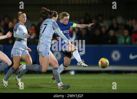 GOAL 3-0, Erin Cuthbert of Chelsea Women scores. - Chelsea Women v Everton Women, Women’s Super League, Kingsmeadow Stadium, London, UK - 4th February 2024. Editorial Use Only - DataCo restrictions apply. Stock Photo