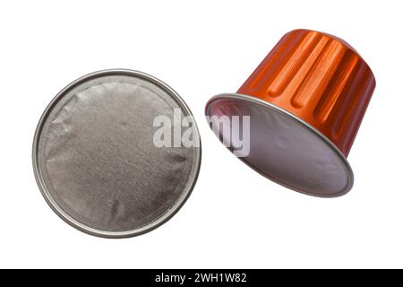 House Espresso coffee pods from M&S dark roast 100% arabica - 2 two capsules isolated on white background Stock Photo