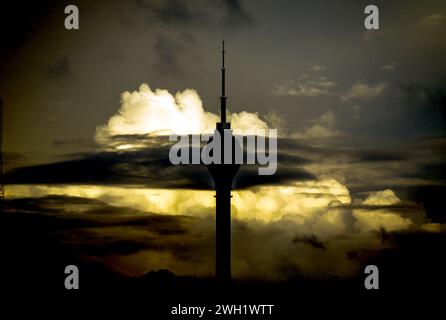 Evening view of the main attraction, the Lotus Tower in the capital of Sri Lanka, Colombo. Stock Photo