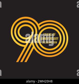 90 year anniversary gold color logo on black background. 90 years anniversary celebration event, invitation card, greeting card, banner, poster, flyer Stock Vector