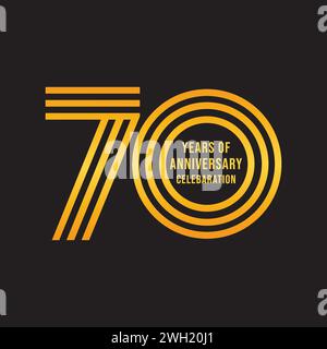 70 year anniversary gold color logo on black background. 70 years anniversary celebration event, invitation card, greeting card, banner, poster, flyer Stock Vector