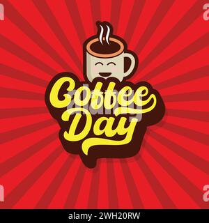 Coffee Day Hand drawn vector Illustration. International Coffee day banner, flyer, poster, sticker design for restaurant and coffee shop. Coffee time Stock Vector