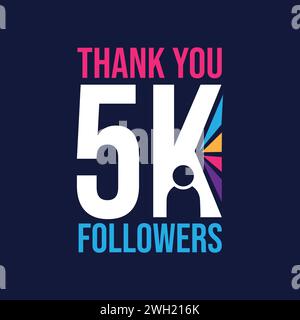 5k follower logo design to celebrate 5000 follower on social media. 5000 followers vector. Greeting social card thank you followers. Congratulations 5 Stock Vector