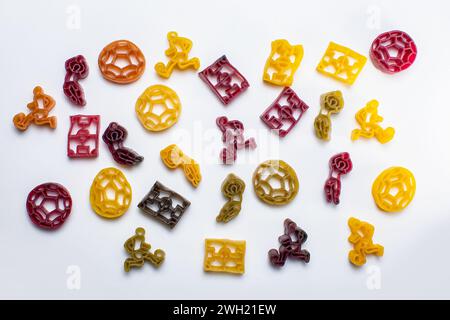 various types of pasta on white surface Stock Photo