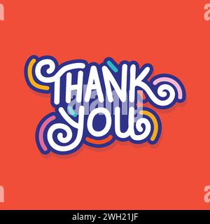 Thank you Hand drawn lettering vector illustration. Calligraphic Lettering, Modern Calligraphy for thank You. Colorful typography of Thank you Stock Vector