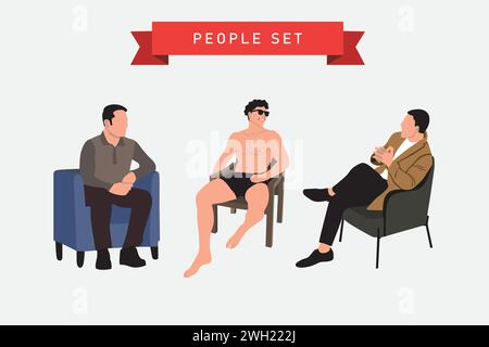 man sitting in armchairs. Vector illustration Stock Vector