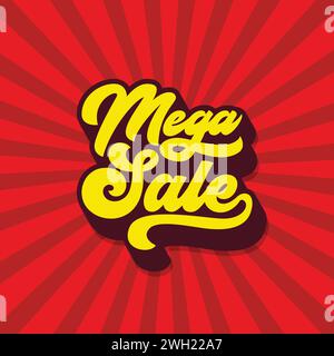 Mega sale banner template design with retro style lettering of Mega sale. Sale banner template design, Big sale special offer. Vector illustration. Stock Vector