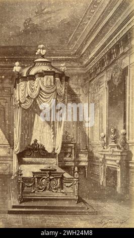 Louis XVI, XVIII century style dome bed, drawing by French artist Alfred Guinard, France 1881 Stock Photo