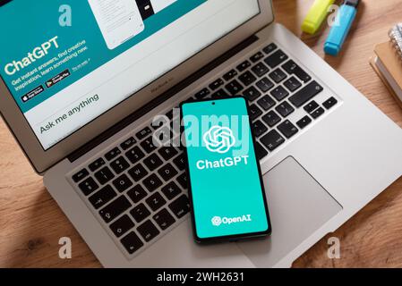 Wroclaw, Poland - FEB 05, 2024: ChatGPT AI chatbot logo on the smartphone Stock Photo