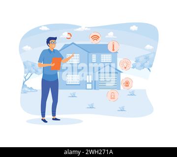 Smart home concept. Home with cognitive intelligence, indoor infrastructure, smart living environment. flat vector modern illustration Stock Vector