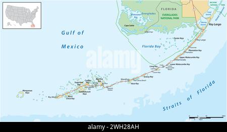 detaild florida keys road and travel vector map Stock Vector