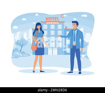 Isolated hotel services set. The doorman smiled and welcomed guests. flat vector modern illustration Stock Vector